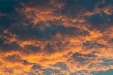 Beautiful sky landscape with yellow clouds at sunset