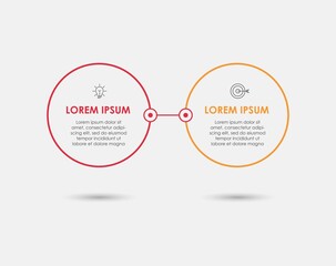 Minimal Business Infographics template. Timeline with 2 steps, options and marketing icons .Vector linear infographic with two circle conected elements. Can be use for presentation
