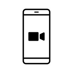 動画　オンライン　会議　スマートフォン　アイコン（線バージョン）