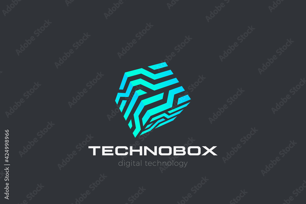 Aufkleber box logo cube abstract design virtual realitytechnology vector template linear style. neural network