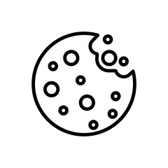 Simple browser web cookie thin line icon in black. Symbol of round cookie. Isolated on white background. Trendy flat outline illustration for: app, graphic, design, web, site, ui, ux. Vector EPS 10