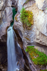 Magnificent waterfall in Maligne canyon