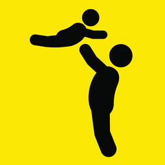 Father and son silhouette vector illustration. Father's day concept, Happy 
 father's day, On a yellow background, Icon