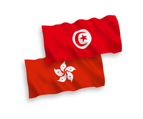 Flags of Republic of Tunisia and Hong Kong on a white background
