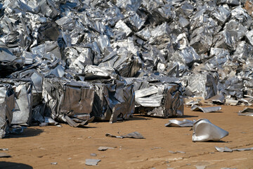  Scrap metal at a scrap yard in the port in Magdeburg in Germany - 425001700