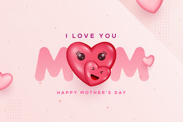 Happy Mothers day background with paper cut heart and letters. Greeting card, invitation or sale banner template