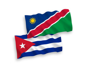 Flags of Republic of Namibia and Cuba on a white background