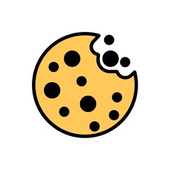 Simple browser cookie thin line icon in color. Symbol of round chocolate cookie. Isolated on white. Trendy flat outline illustration for: logo, app, graphic, design, web, site, ui, ux. Vector EPS 10