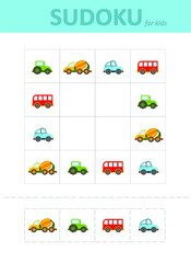 Sudoku for kids. Children's puzzles. Educational game for children. colored cars