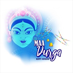 illustration of Goddess Durga Face in Happy Durga Puja, Subh Navratri, maa, abstract background with text Durga puja means Durga Puja
