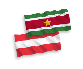 Flags of Austria and Republic of Suriname on a white background