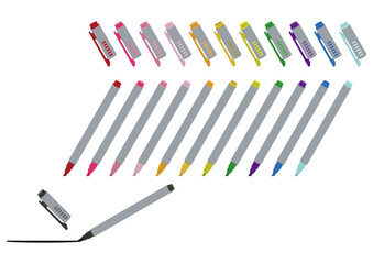 文房具-マーカーのセット。
文房具のイラスト。
蛍光ペン。
