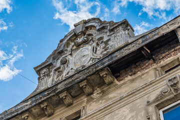 LVIV, UKRAINE - April, 2021: facade of an ancient house in the old town.