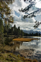 Beautiful landscape of D'antorno Lake in Dolomites Unesco world heritage, Italy