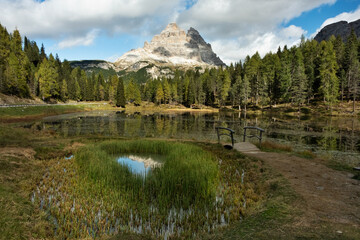 Beautiful landscape of D'antorno Lake in Dolomites Unesco world heritage, Italy