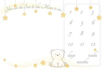 design for baby newborn blanket milestone, stars and moon and little bear. Dream big little one