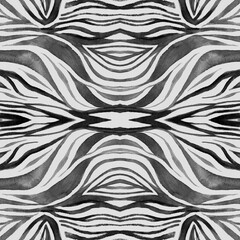 Seamless Zebra Texture. Watercolor African Print. Gray Abstract Zoo Wallpaper. Jungle Stripe Design. Zebra Pattern. Black Camouflage African Skin. Seamless Zebra Pattern. Fashion Zoo Wallpaper.
