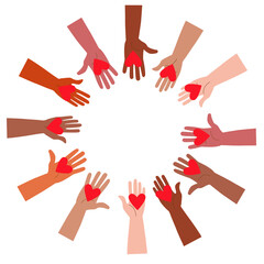 Vector isolated hands holding a heart. The concept of volunteerism, friendship and love.