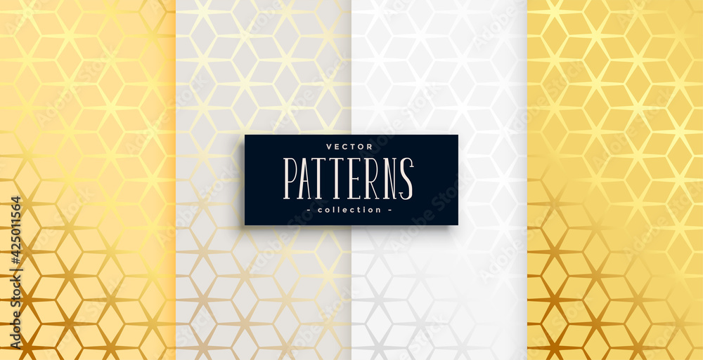 Poster golden geometric hexagonal pattern set of four