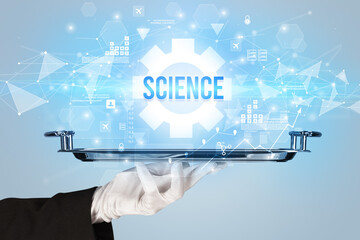 Waiter serving new technology concept