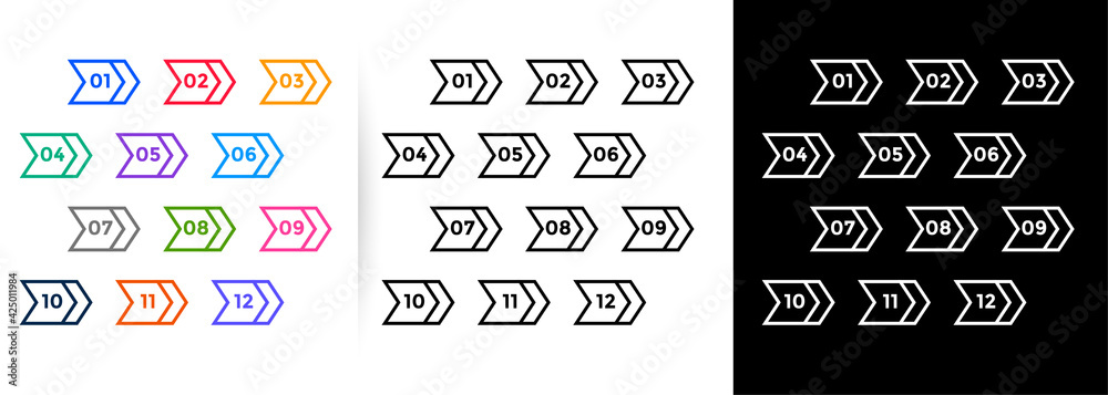Wall mural arrow style numbered bullet points from one to twelve