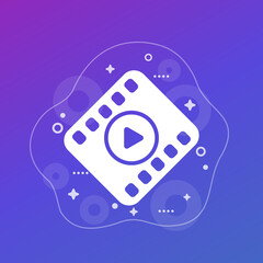 video icon with play symbol and film strip, vector