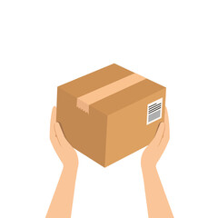 Hand holding a box, Carry product for delivery.