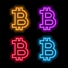 neon bitcoin symbols in four colors