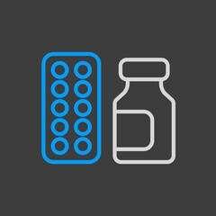 Fototapeta premium Medicine jar and pills strip vector flat icon