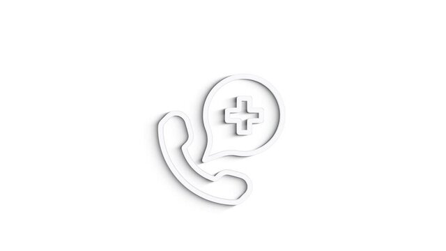 Grey call hospital line icon on white background. Front view. 4K Video motion graphic animation