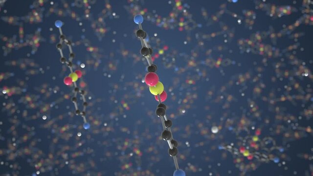 Dapsone molecule. Ball-and-stick molecular model. Chemistry related looping 3d animation