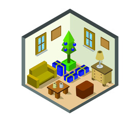 Room with isometric christmas tree