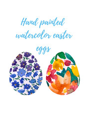 Hand drawn watercolor easter eggs isolated on white background
