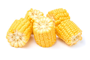 Pieces of Fresh organic corn cob isolated on white background