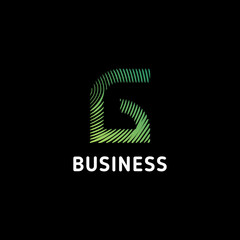 Green gradient abstract circular lines letter G initial monogram logo in black background