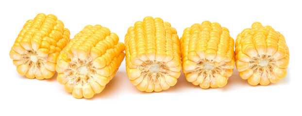 Pieces of Fresh organic corn cob isolated on white background