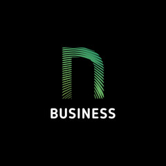 Green gradient abstract circular lines letter N initial monogram logo in black background