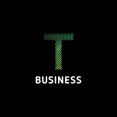Green gradient abstract circular lines letter T initial monogram logo in black background