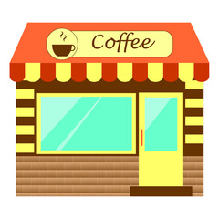 Vector image of a coffee shop, front view. The facade of the building.