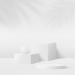Abstract background with white color geometric 3d podiums. Vector illustration