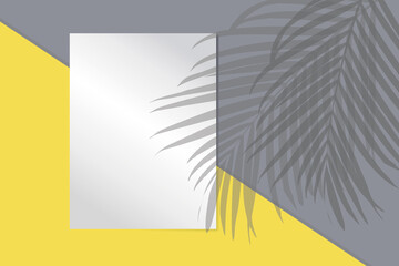 Abstract graphic background in yellow and gray tones with shadow from palm branch. Template for presentation. three-dimensional texture. shadows from leaves fall on surface. Poster, space for text