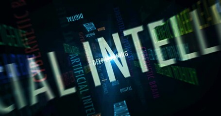 Artificial intelligence text seamless loopable 3d abstract animation. Loop concept of deep learning, digital, cybernetic brain and technology, cyber, ai. - Powered by Adobe