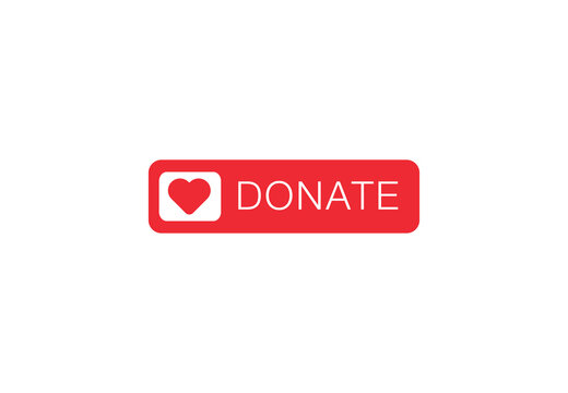 Donate button icon. Red Donate button with Red heart symbol