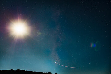 Moon and the milky way Dark sky of Montana