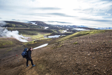 Fototapeta premium The sleeping camp on the trekking of Landmannalaugar, Iceland.