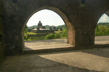 a view of temple was from gate of another temple, Mrauk U Myanmar