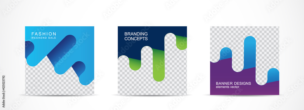 Wall mural set square banner template for social media post and web internet ads.vector illustrations.