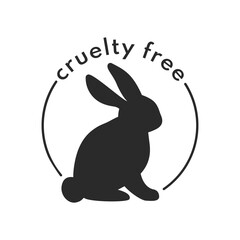 Cruelty free icon with green bunny. No animal testing logo. Simple vector rounded sing great for packing