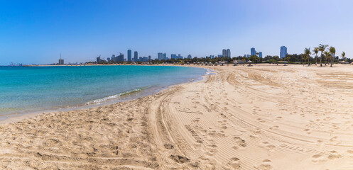 Panorama of Al Mamzar beaches in Dubai