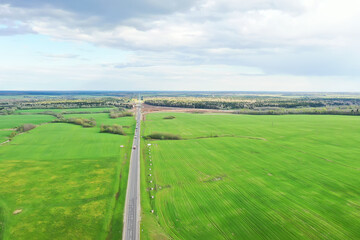 Fototapeta na wymiar summer landscape field top view drone, abstract landscape view in flight